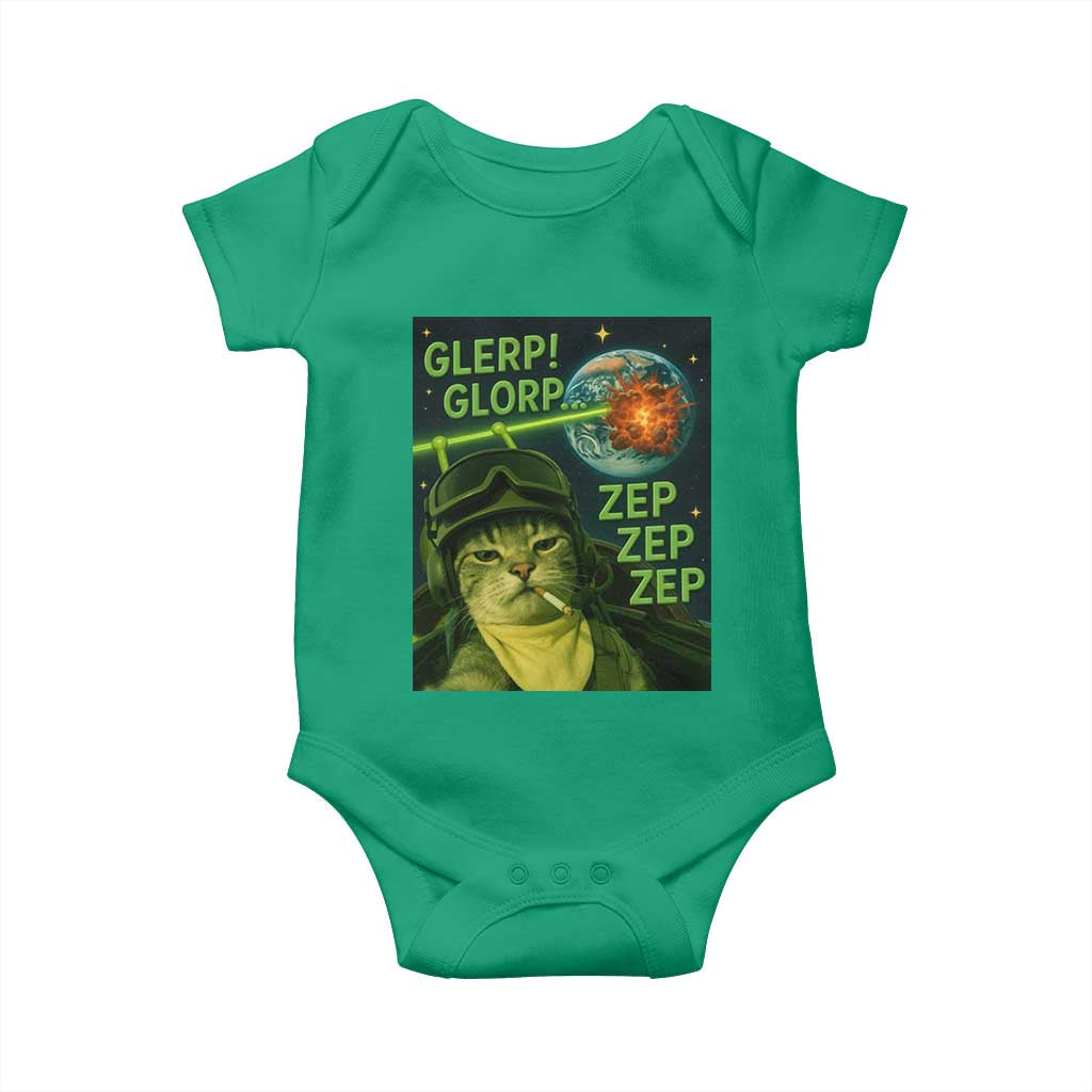 Funny UFO Alien Cat Selfie Baby Onesie Retro Space Sci-Fi Cat Pilot TS10 Irish Green Print Your Wear