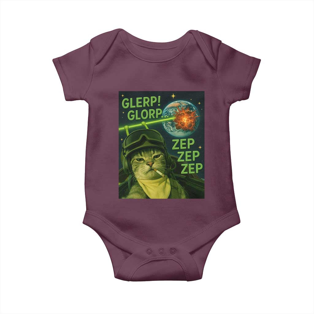 Funny UFO Alien Cat Selfie Baby Onesie Retro Space Sci-Fi Cat Pilot TS10 Maroon Print Your Wear