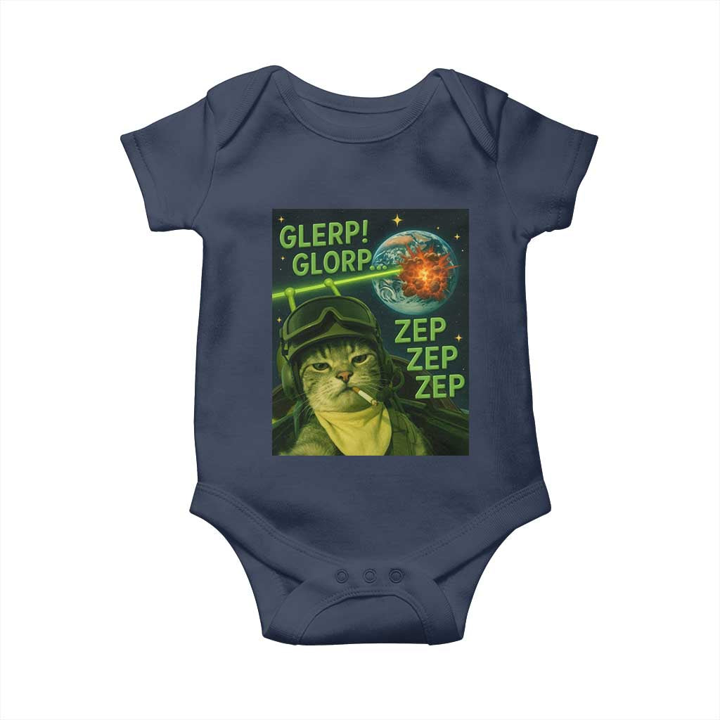 Funny UFO Alien Cat Selfie Baby Onesie Retro Space Sci-Fi Cat Pilot TS10 Navy Print Your Wear