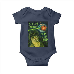 Funny UFO Alien Cat Selfie Baby Onesie Retro Space Sci-Fi Cat Pilot TS10 Navy Print Your Wear