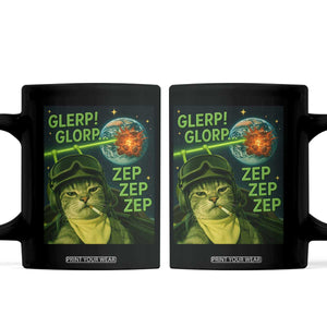 Funny UFO Alien Cat Selfie Coffee Mug Retro Space Sci-Fi Cat Pilot TS10 Black Print Your Wear