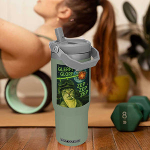 Funny UFO Alien Cat Selfie Flip Straw Tumbler Retro Space Sci-Fi Cat Pilot TS10 One Size: 30 oz Moss Green Print Your Wear