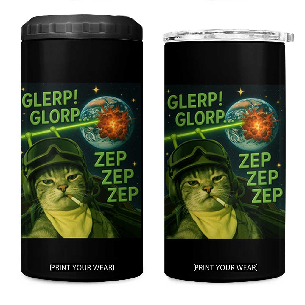 Funny UFO Alien Cat Selfie 4 in 1 Can Cooler Tumbler Retro Space Sci-Fi Cat Pilot TS10 One Size: 16 oz Black Print Your Wear