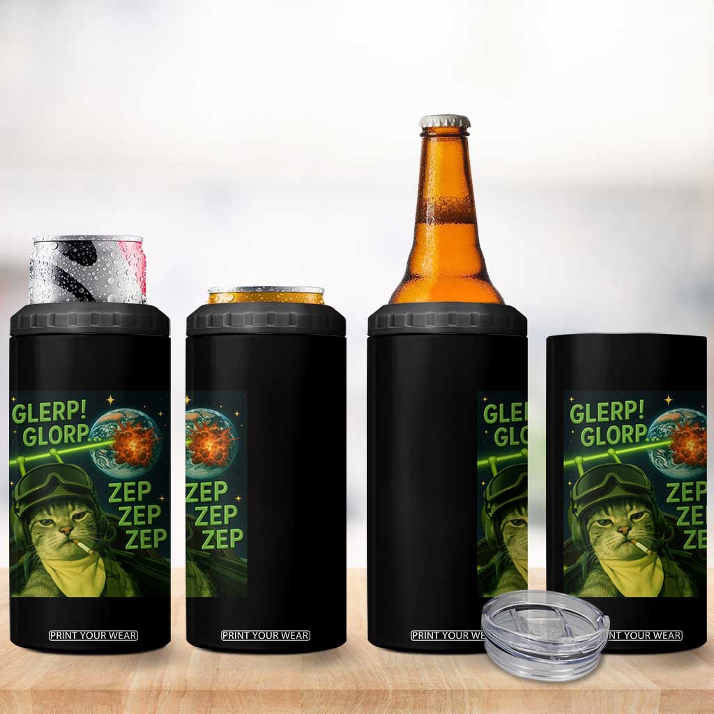 Funny UFO Alien Cat Selfie 4 in 1 Can Cooler Tumbler Retro Space Sci-Fi Cat Pilot TS10 Print Your Wear