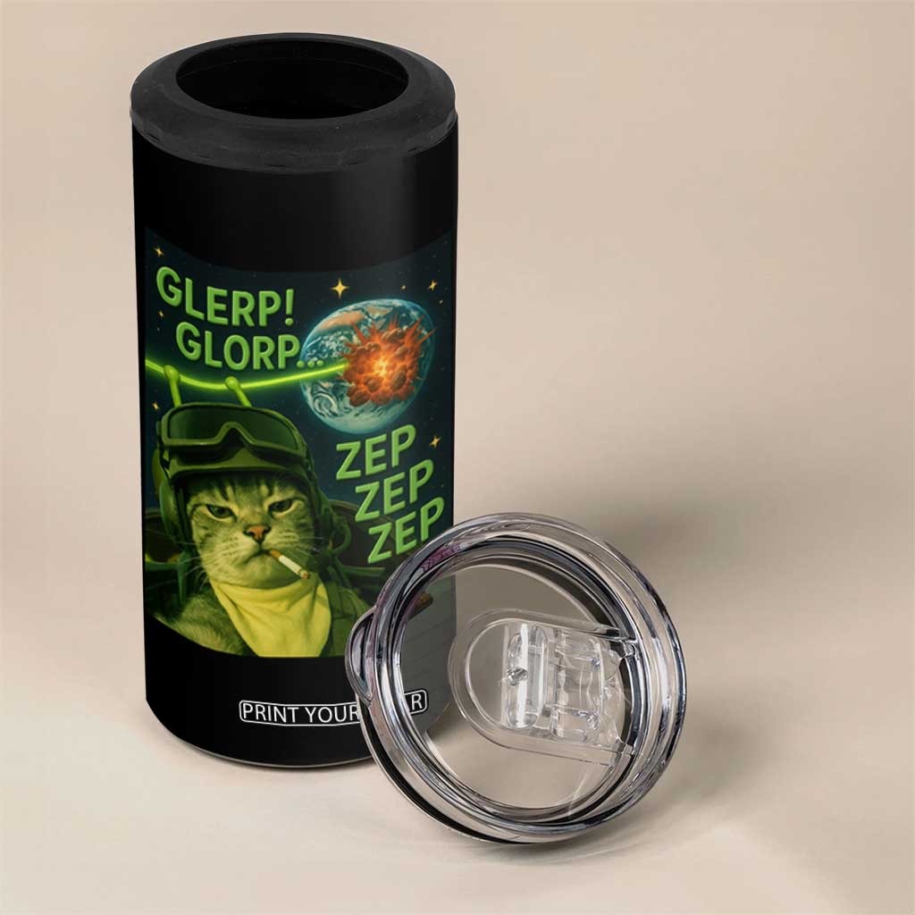 Funny UFO Alien Cat Selfie 4 in 1 Can Cooler Tumbler Retro Space Sci-Fi Cat Pilot TS10 Print Your Wear