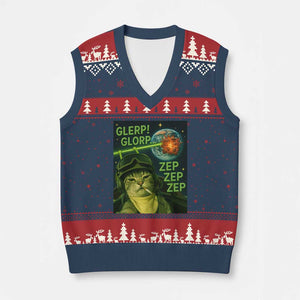 Funny UFO Alien Cat Selfie V-Neck Knit Sweater Vest Retro Space Sci-Fi Cat Pilot TS10 Navy Red Print Your Wear