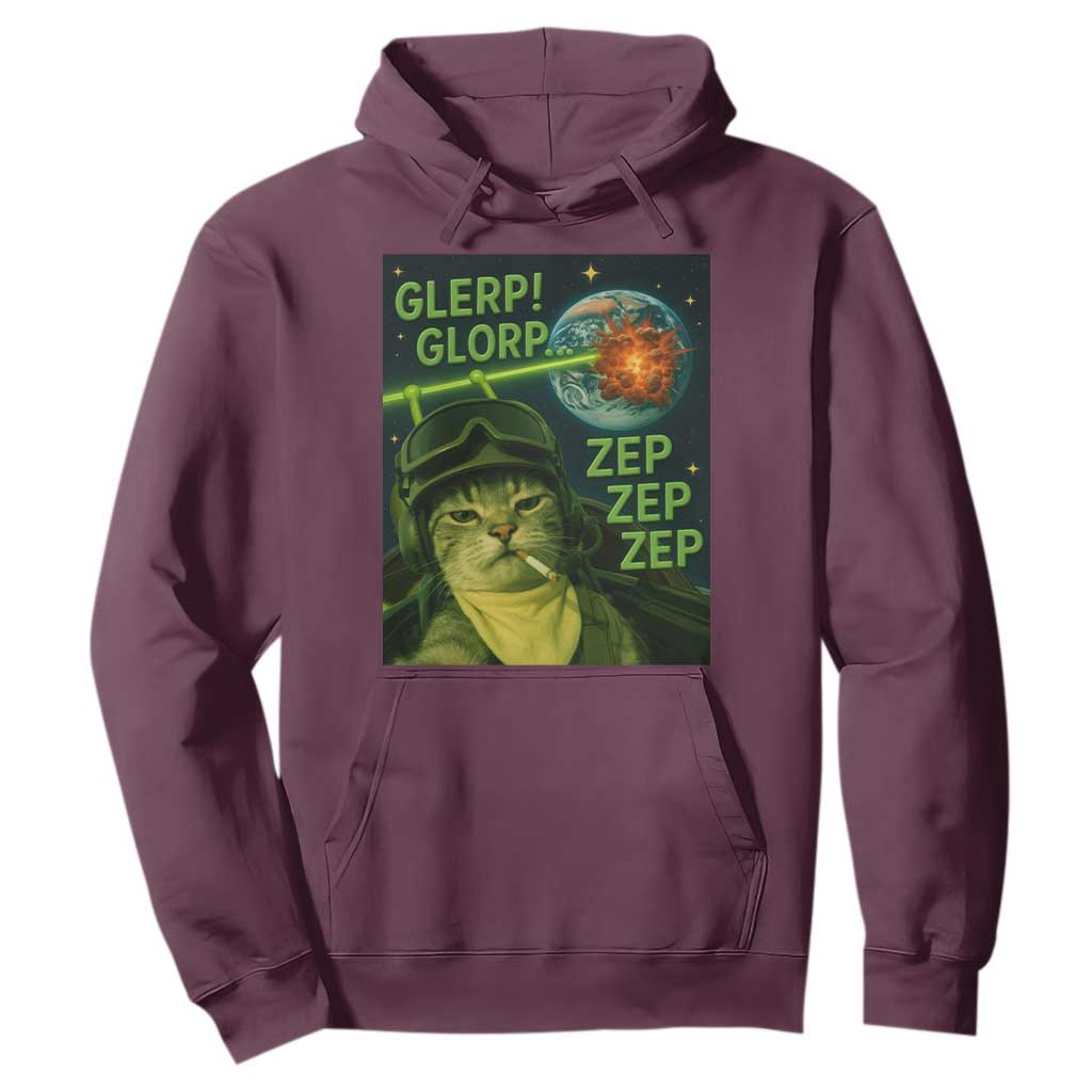 Funny UFO Alien Cat Selfie Hoodie Retro Space Sci-Fi Cat Pilot TS10 Maroon Print Your Wear