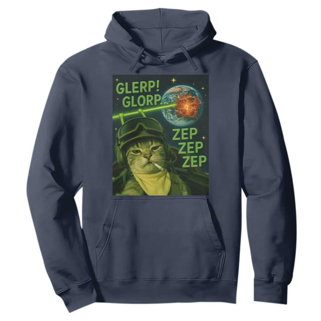 Funny UFO Alien Cat Selfie Hoodie Retro Space Sci-Fi Cat Pilot TS10 Navy Print Your Wear