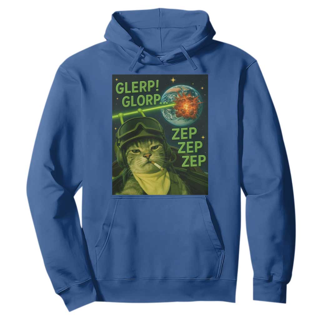 Funny UFO Alien Cat Selfie Hoodie Retro Space Sci-Fi Cat Pilot TS10 Royal Blue Print Your Wear