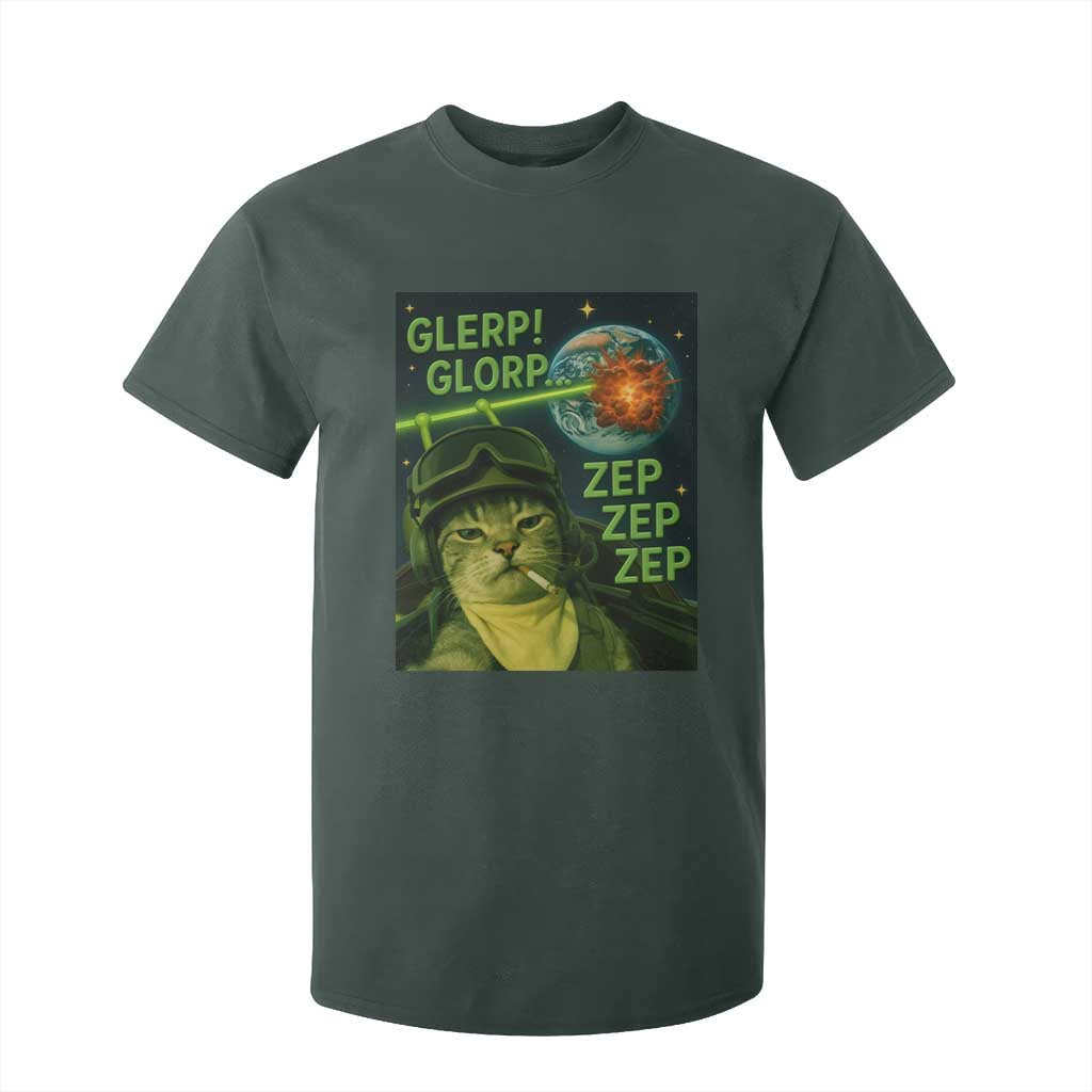 Funny UFO Alien Cat Selfie T Shirt For Kid Retro Space Sci-Fi Cat Pilot TS10 Dark Forest Green Print Your Wear