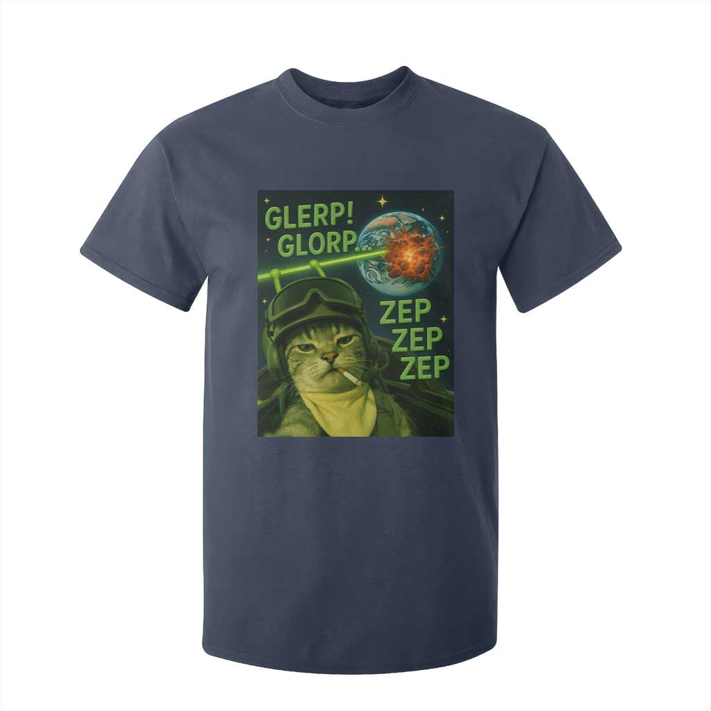 Funny UFO Alien Cat Selfie T Shirt For Kid Retro Space Sci-Fi Cat Pilot TS10 Navy Print Your Wear