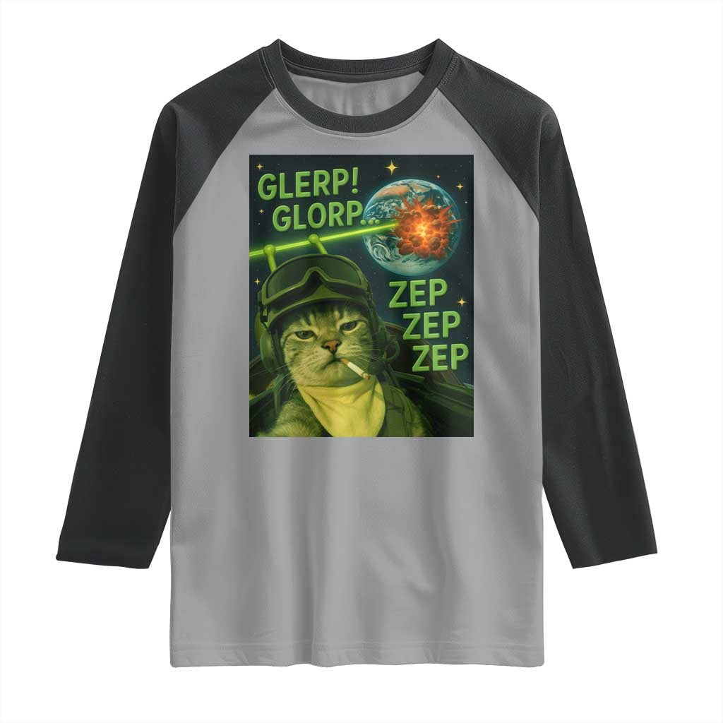 Funny UFO Alien Cat Selfie Raglan Shirt Retro Space Sci-Fi Cat Pilot TS10 Sport Gray Black Print Your Wear