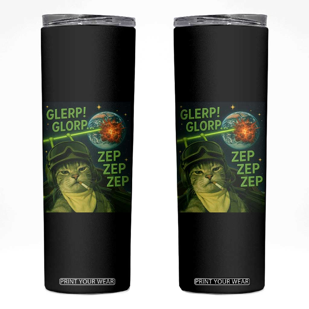 Funny UFO Alien Cat Selfie Skinny Tumbler Retro Space Sci-Fi Cat Pilot TS10 Black Print Your Wear