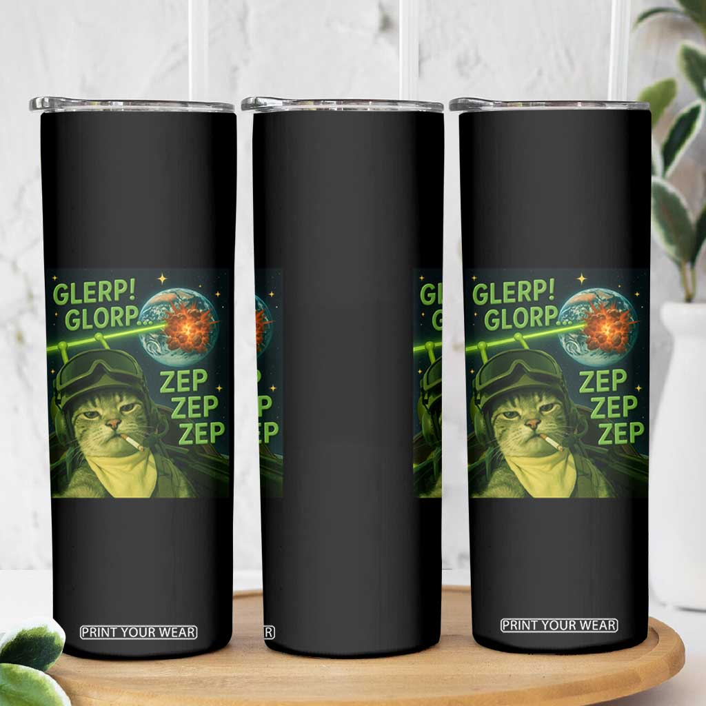 Funny UFO Alien Cat Selfie Skinny Tumbler Retro Space Sci-Fi Cat Pilot TS10 Print Your Wear