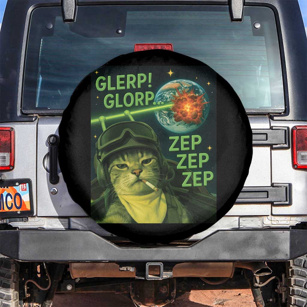 Funny UFO Alien Cat Selfie Spare Tire Cover Retro Space Sci-Fi Cat Pilot TS10 No hole Black Print Your Wear