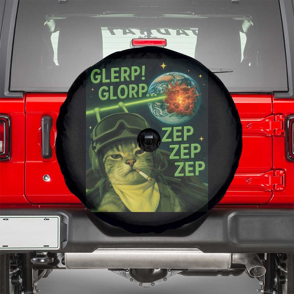 Funny UFO Alien Cat Selfie Spare Tire Cover Retro Space Sci-Fi Cat Pilot TS10 Black Print Your Wear