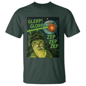Funny UFO Alien Cat Selfie T Shirt Retro Space Sci-Fi Cat Pilot TS10 Dark Forest Green Print Your Wear