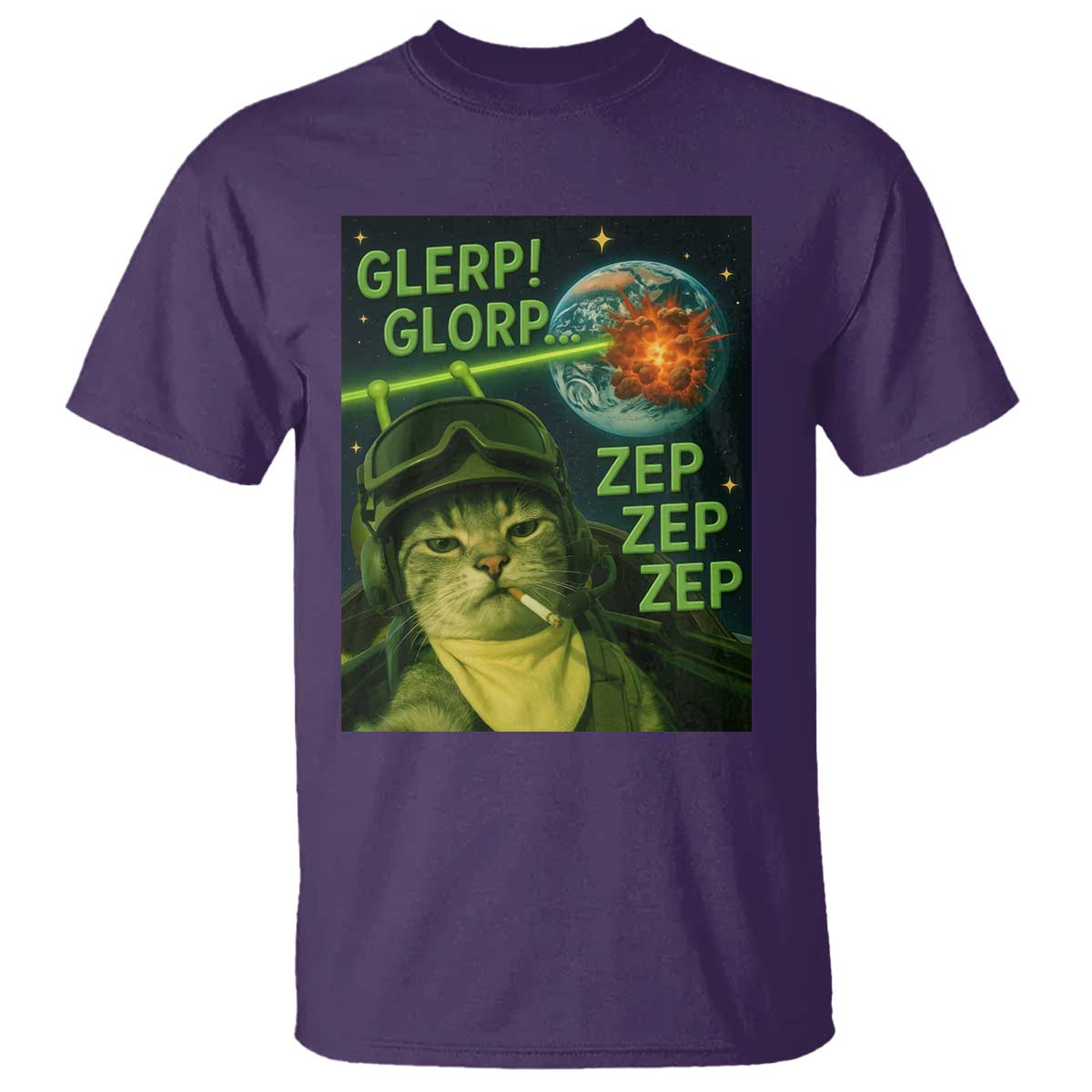 Funny UFO Alien Cat Selfie T Shirt Retro Space Sci-Fi Cat Pilot TS10 Purple Print Your Wear