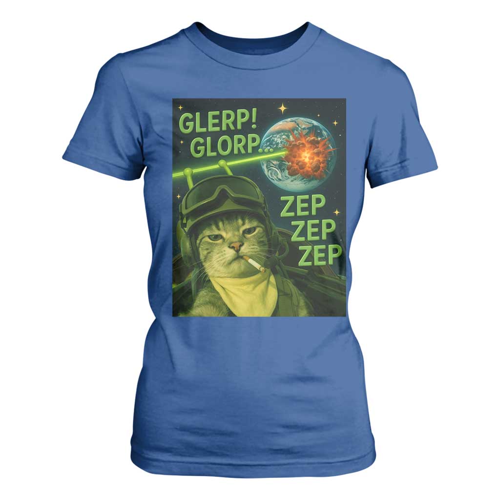 Funny UFO Alien Cat Selfie T Shirt For Women Retro Space Sci-Fi Cat Pilot TS10 Royal Blue Print Your Wear