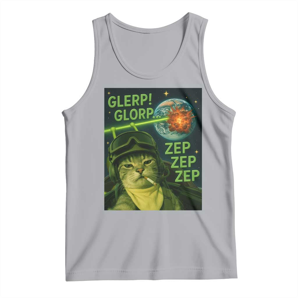 Funny UFO Alien Cat Selfie Tank Top Retro Space Sci-Fi Cat Pilot TS10 Athletic Heather Print Your Wear