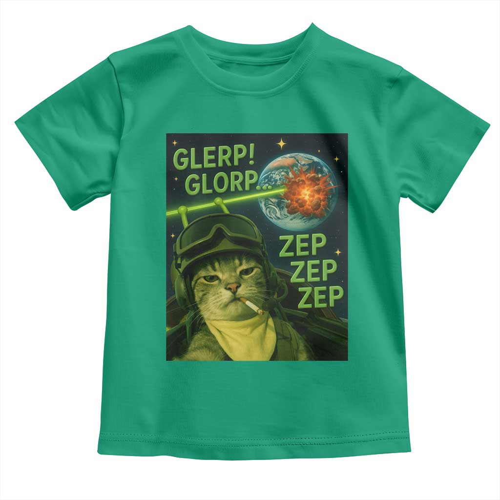 Funny UFO Alien Cat Selfie Toddler T Shirt Retro Space Sci-Fi Cat Pilot TS10 Irish Green Print Your Wear