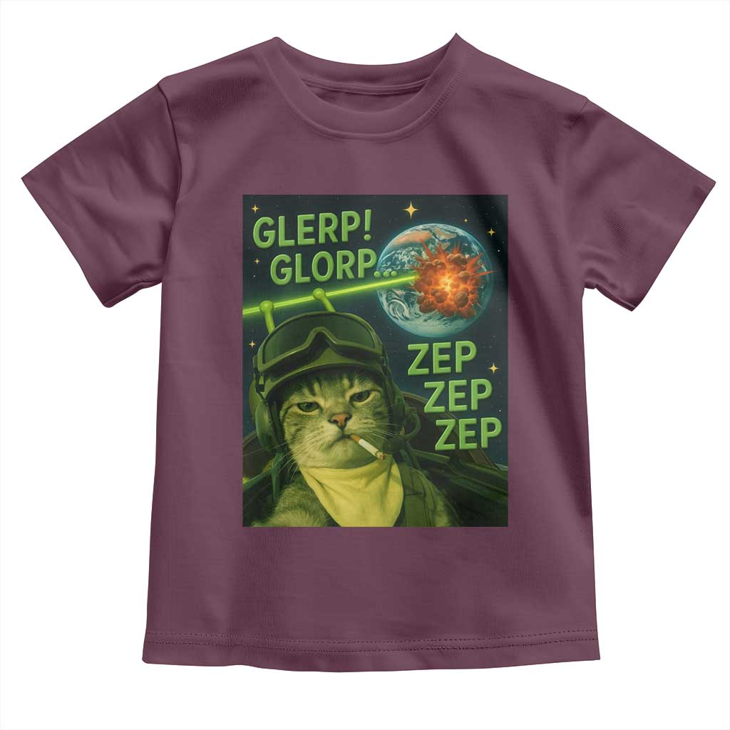 Funny UFO Alien Cat Selfie Toddler T Shirt Retro Space Sci-Fi Cat Pilot TS10 Maroon Print Your Wear