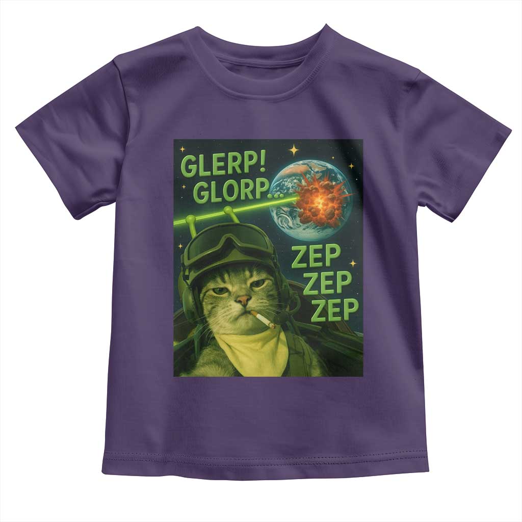 Funny UFO Alien Cat Selfie Toddler T Shirt Retro Space Sci-Fi Cat Pilot TS10 Purple Print Your Wear