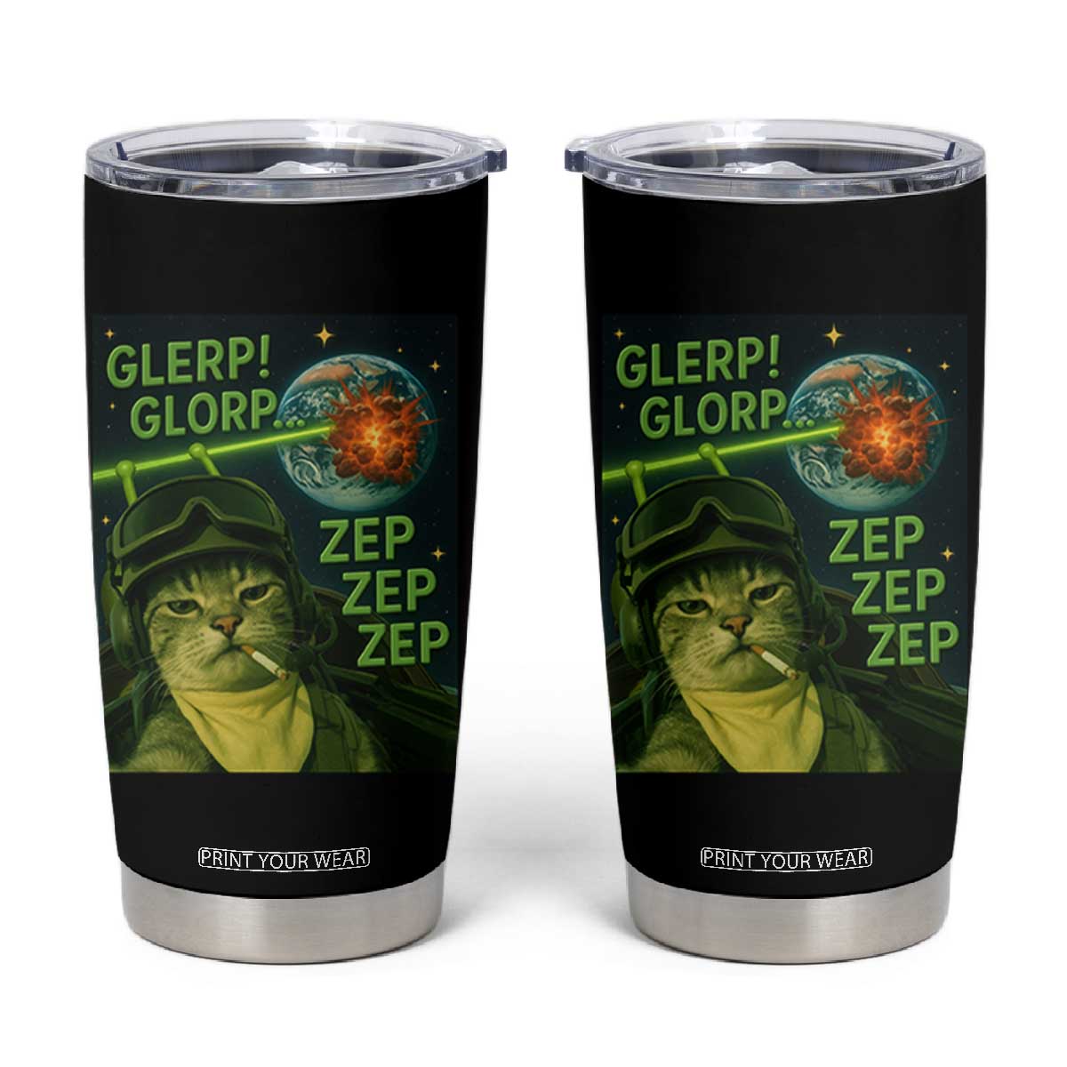 Funny UFO Alien Cat Selfie Tumbler Cup Retro Space Sci-Fi Cat Pilot TS10 Black Print Your Wear