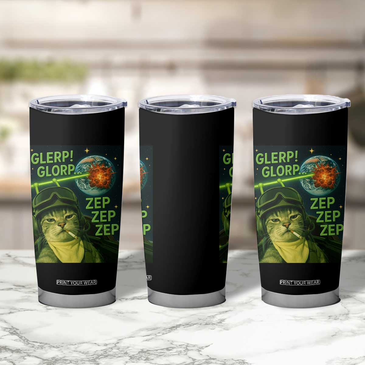Funny UFO Alien Cat Selfie Tumbler Cup Retro Space Sci-Fi Cat Pilot TS10 Print Your Wear
