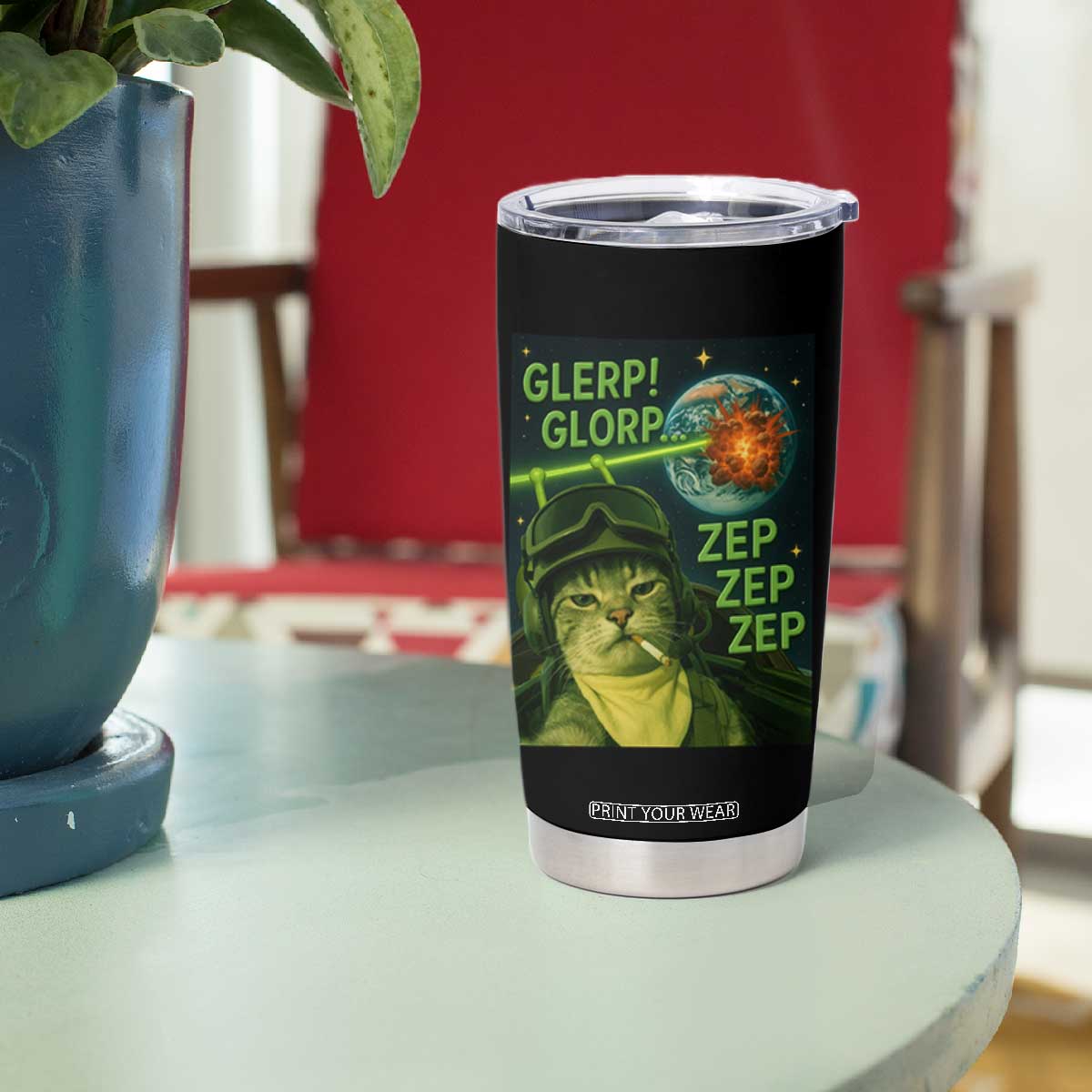 Funny UFO Alien Cat Selfie Tumbler Cup Retro Space Sci-Fi Cat Pilot TS10 Print Your Wear