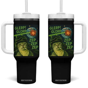 Funny UFO Alien Cat Selfie Tumbler With Handle Retro Space Sci-Fi Cat Pilot TS10 One Size: 40 oz Black Print Your Wear