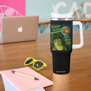 Funny UFO Alien Cat Selfie Tumbler With Handle Retro Space Sci-Fi Cat Pilot TS10 Print Your Wear