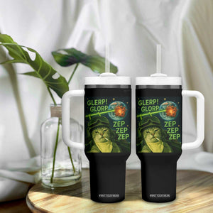 Funny UFO Alien Cat Selfie Tumbler With Handle Retro Space Sci-Fi Cat Pilot TS10 Print Your Wear