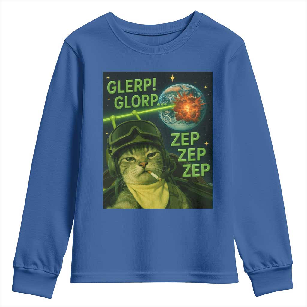 Funny UFO Alien Cat Selfie Youth Sweatshirt Retro Space Sci-Fi Cat Pilot TS10 Royal Blue Print Your Wear