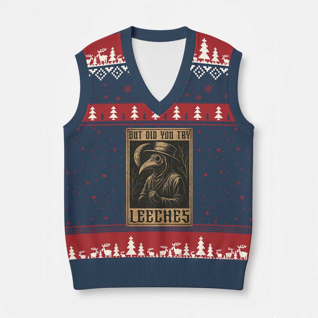 But Did You Try Leeches Plague Doctor V-Neck Knit Sweater Vest Middle Age Medicines Medieval History TS10 Navy Red Print Your Wear