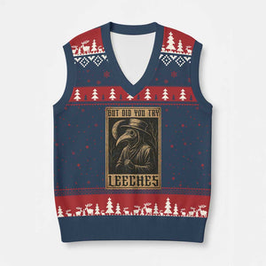 But Did You Try Leeches Plague Doctor V-Neck Knit Sweater Vest Middle Age Medicines Medieval History TS10 Navy Red Print Your Wear
