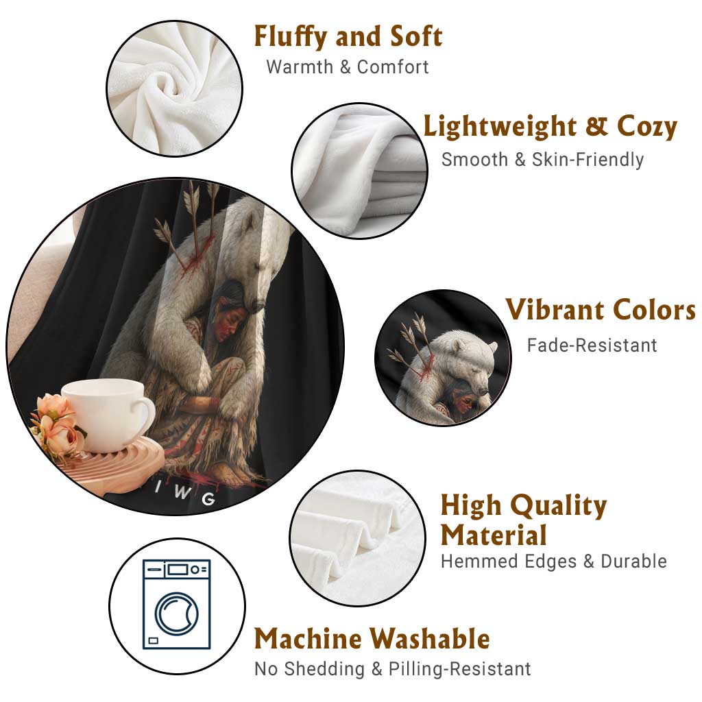 MMIW Native American Throw Blanket Spirit Bear Protecting Indigenous Woman MMIWG TS10 Print Your Wear