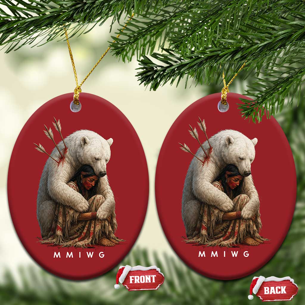 MMIW Native American Christmas Ornament Spirit Bear Protecting Indigenous Woman MMIWG TS10 Oval Red Print Your Wear