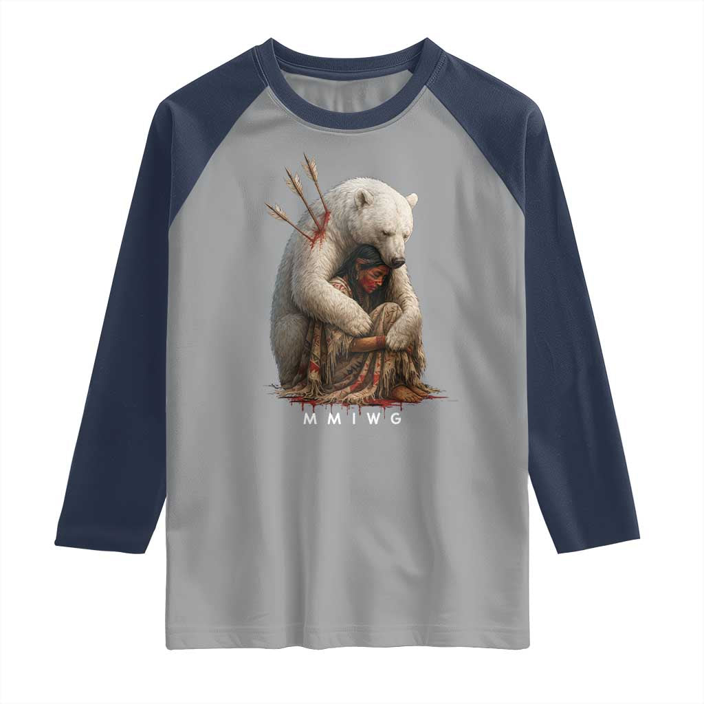 MMIW Native American Raglan Shirt Spirit Bear Protecting Indigenous Woman MMIWG TS10 Sport Gray Navy Print Your Wear