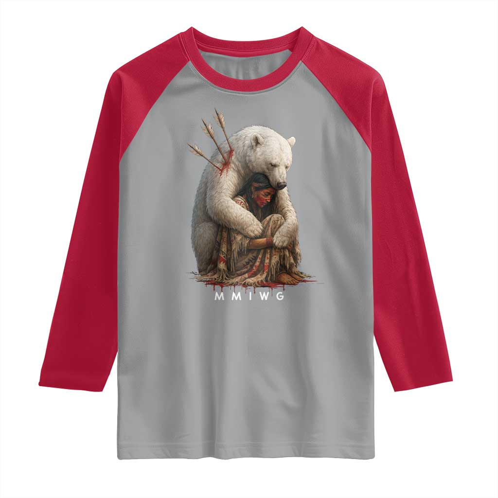 MMIW Native American Raglan Shirt Spirit Bear Protecting Indigenous Woman MMIWG TS10 Sport Gray Red Print Your Wear