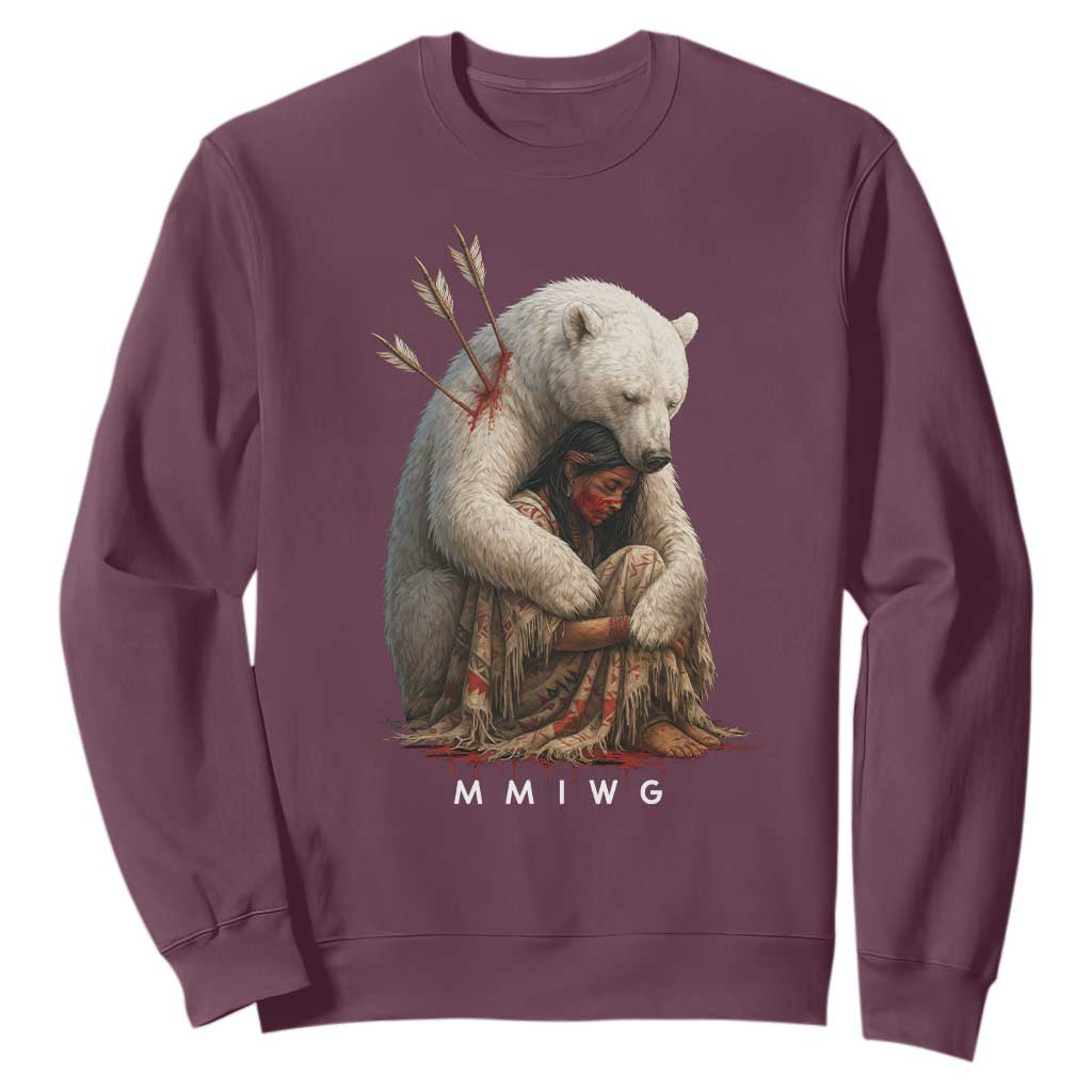 MMIW Native American Sweatshirt Spirit Bear Protecting Indigenous Woman MMIWG TS10 Maroon Print Your Wear