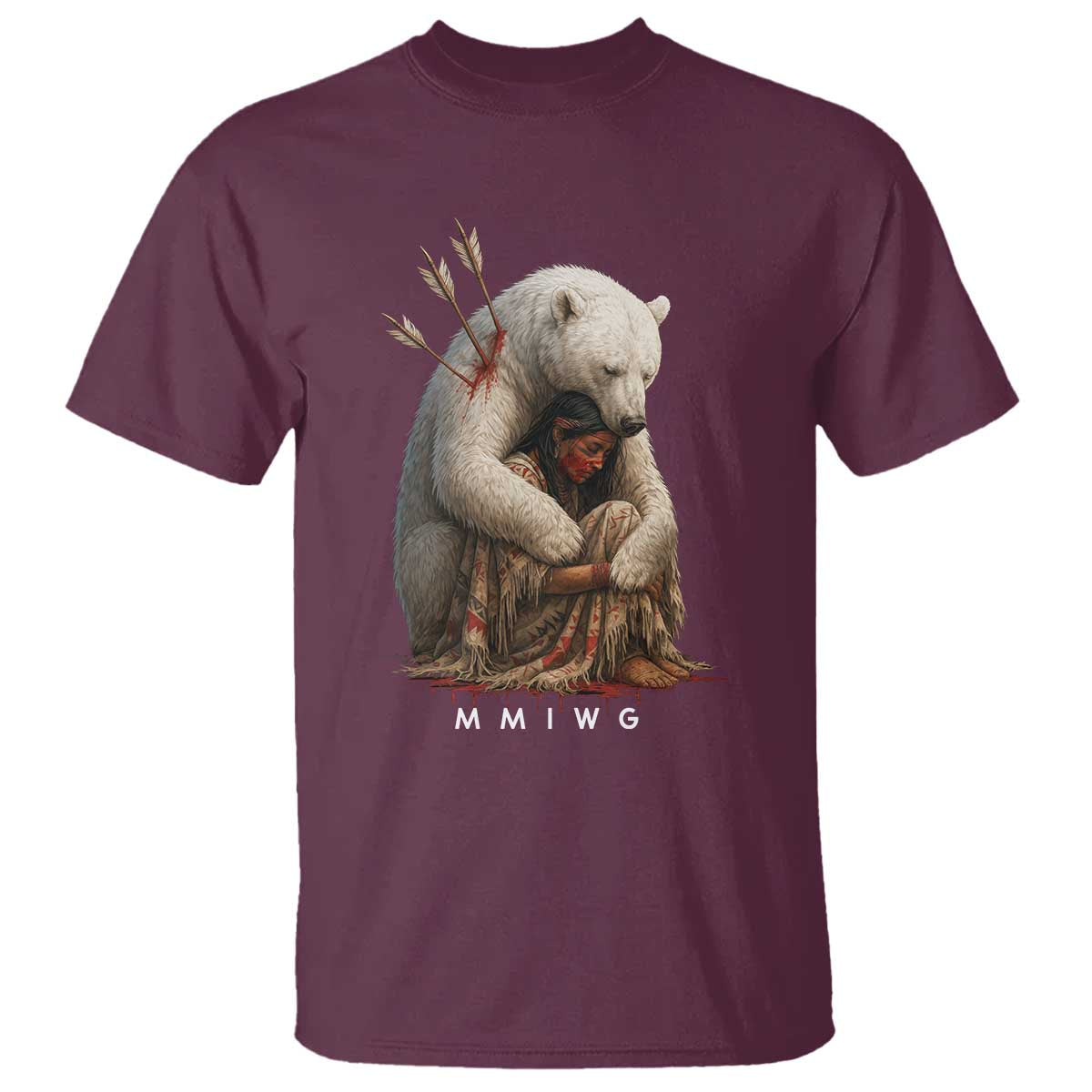 MMIW Native American T Shirt Spirit Bear Protecting Indigenous Woman MMIWG TS10 Maroon Print Your Wear