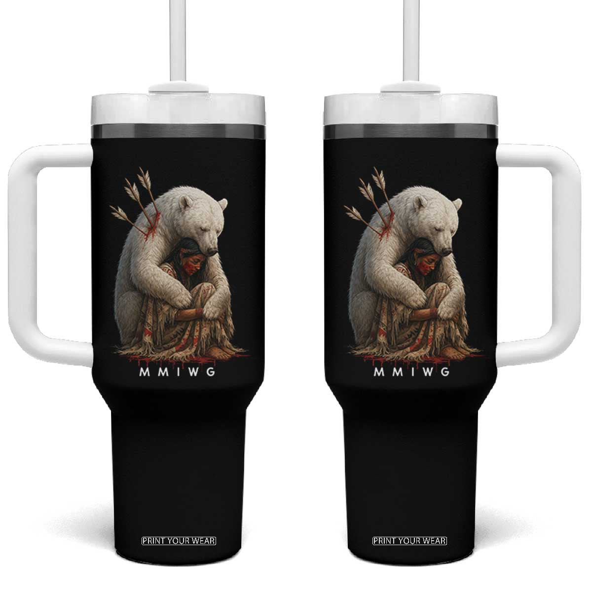MMIW Native American Tumbler With Handle Spirit Bear Protecting Indigenous Woman MMIWG TS10 One Size: 40 oz Black Print Your Wear