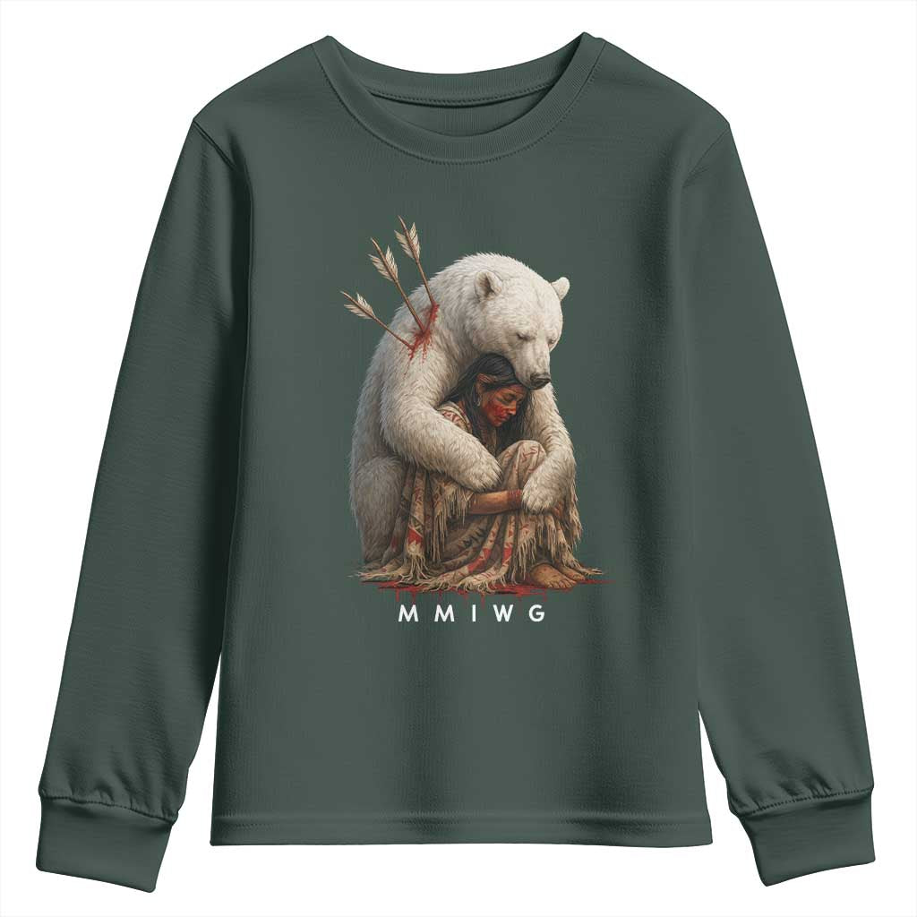 MMIW Native American Youth Sweatshirt Spirit Bear Protecting Indigenous Woman MMIWG TS10 Dark Forest Green Print Your Wear