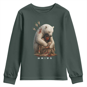 MMIW Native American Youth Sweatshirt Spirit Bear Protecting Indigenous Woman MMIWG TS10 Dark Forest Green Print Your Wear
