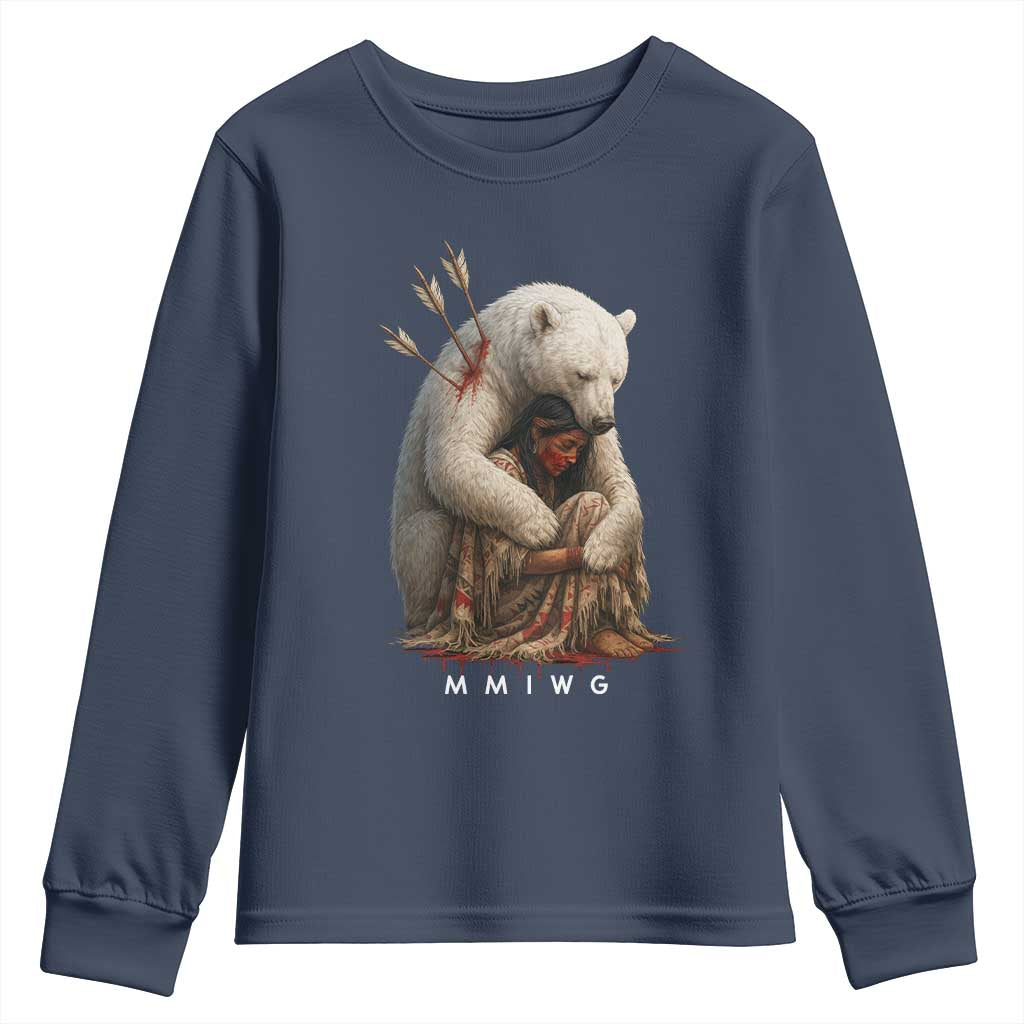 MMIW Native American Youth Sweatshirt Spirit Bear Protecting Indigenous Woman MMIWG TS10 Navy Print Your Wear