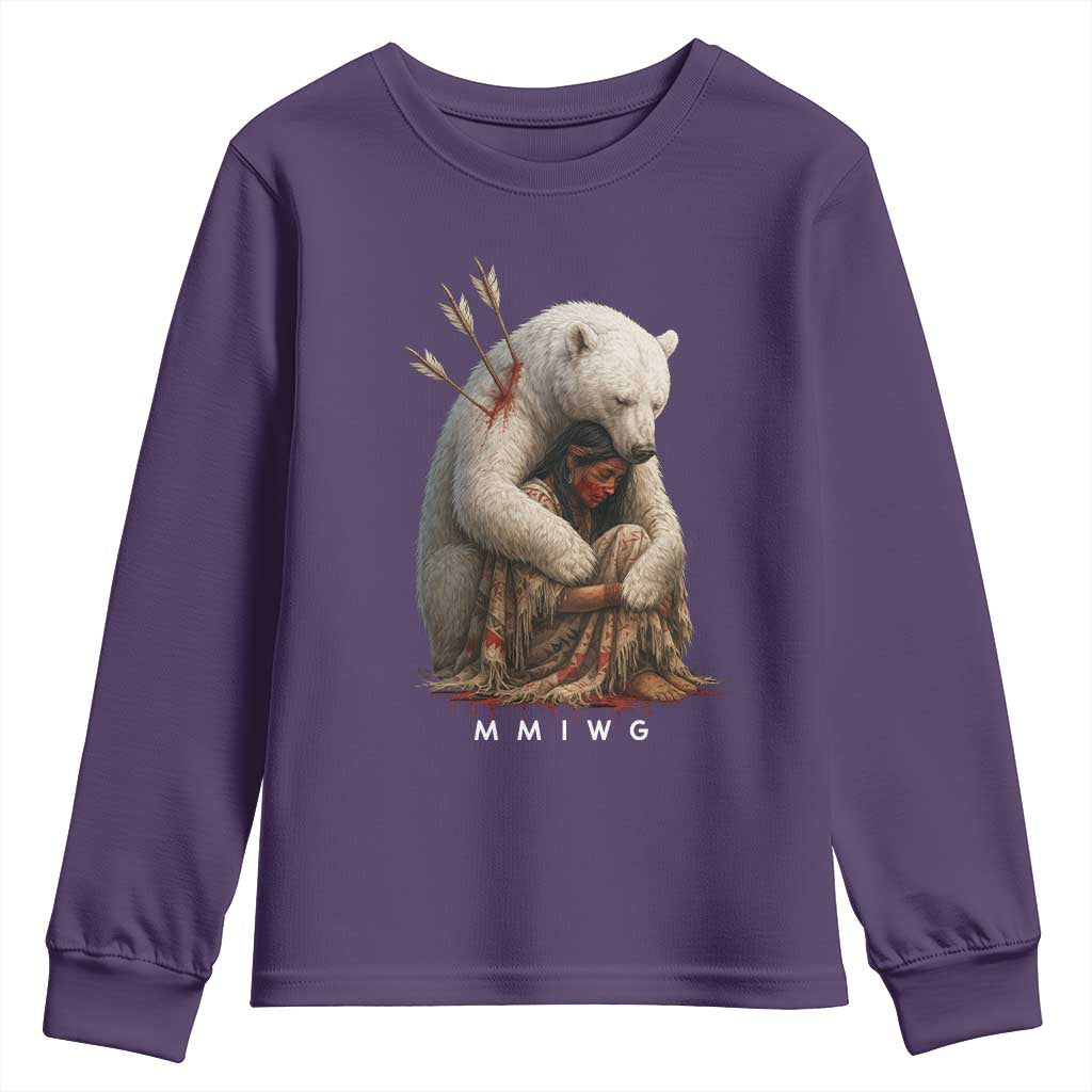 MMIW Native American Youth Sweatshirt Spirit Bear Protecting Indigenous Woman MMIWG TS10 Purple Print Your Wear
