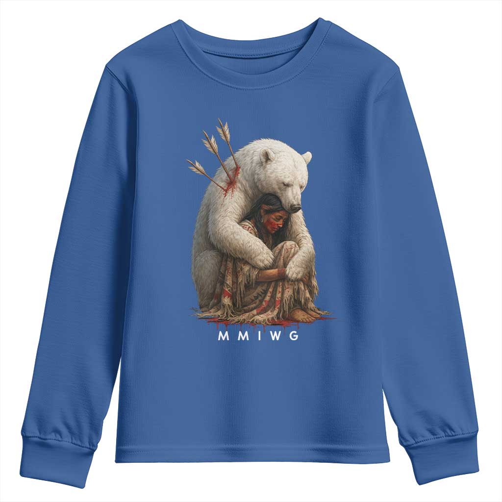 MMIW Native American Youth Sweatshirt Spirit Bear Protecting Indigenous Woman MMIWG TS10 Royal Blue Print Your Wear