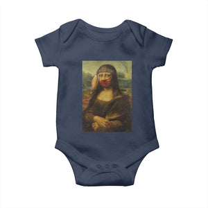 MMIW Awareness Baby Onesie Mona Lisa Red Handprint Indigenous Woman Stop Stolen Sisters TS10 Navy Print Your Wear