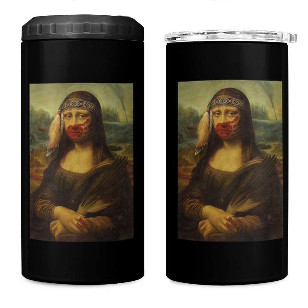 MMIW Awareness 4 in 1 Can Cooler Tumbler Mona Lisa Red Handprint Indigenous Woman Stop Stolen Sisters TS10 One Size: 16 oz Black Print Your Wear
